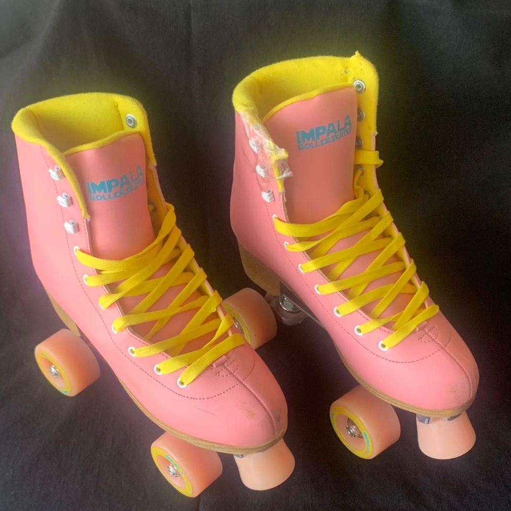 Impala Pink Roller Skates with Yellow Laces